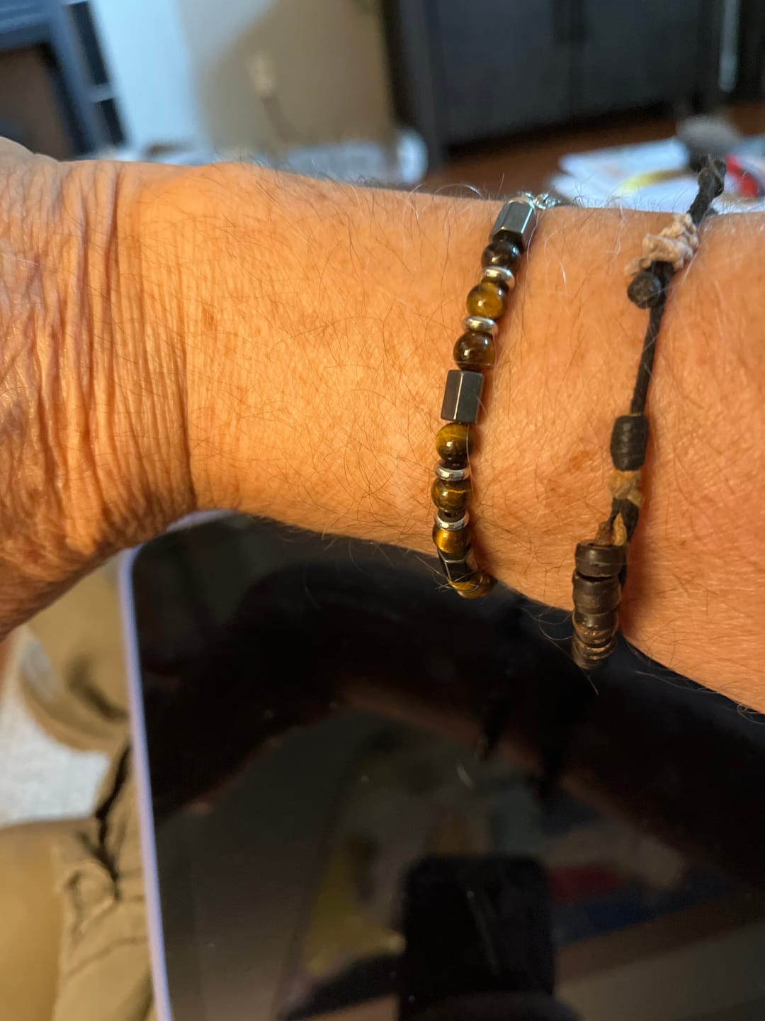 Customer photo review of Men’s Tiger Eye Bracelet with Hematite – Confidence, Strength & Protection Jewelry