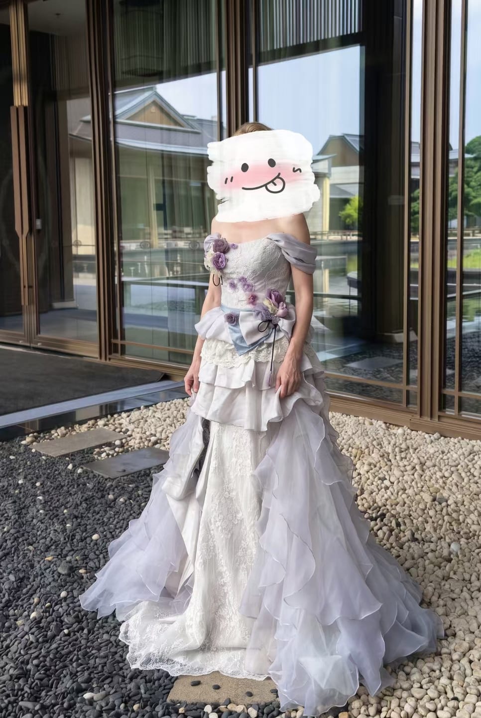 Customer photo review of Gray Lace Evening Dress with Floral Appliqué and Layered Ruffle Skirt Plus Size