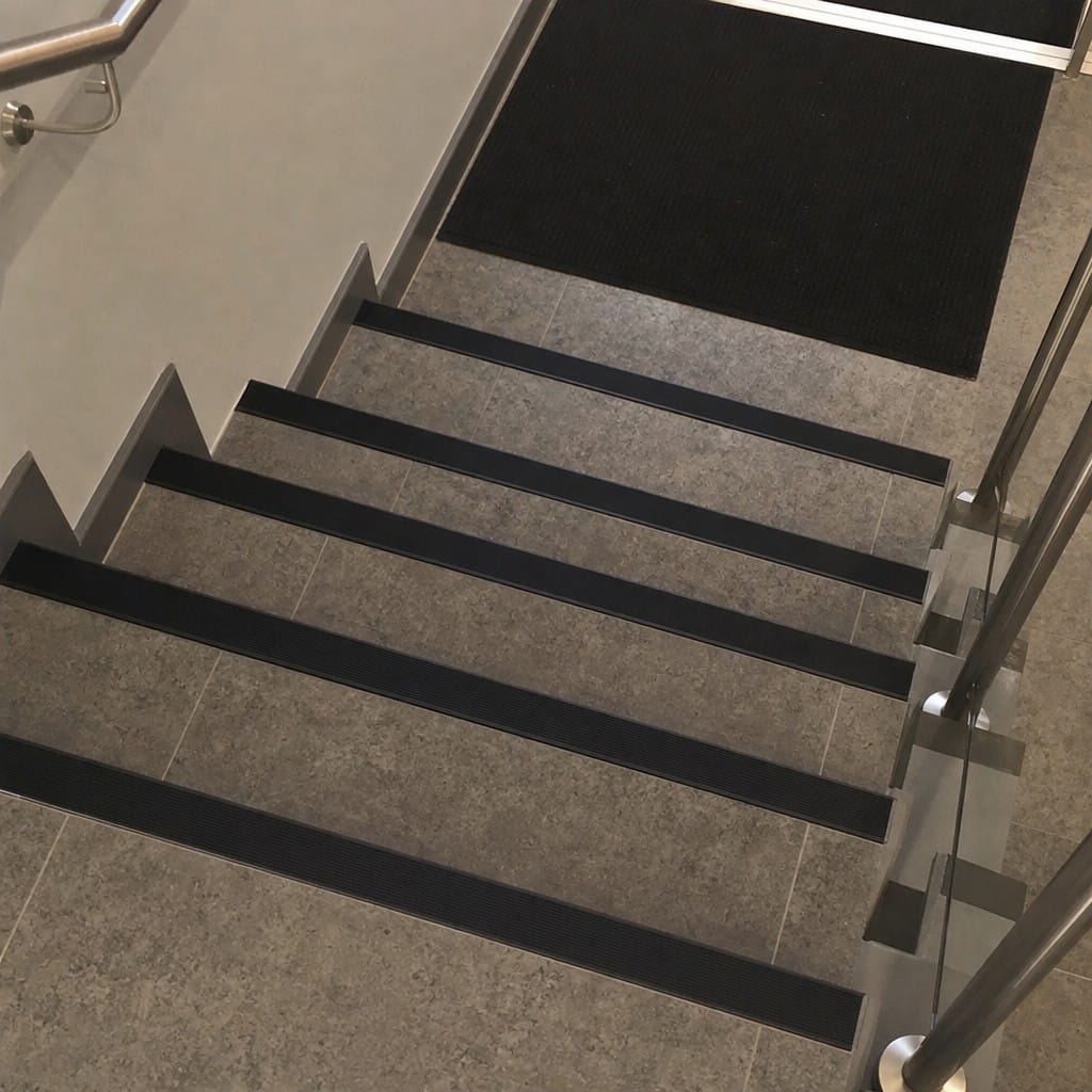 Customer photo review of Raked Back Stair Nosing 62x55mm Aluminium, Bronze & Black Anodised
