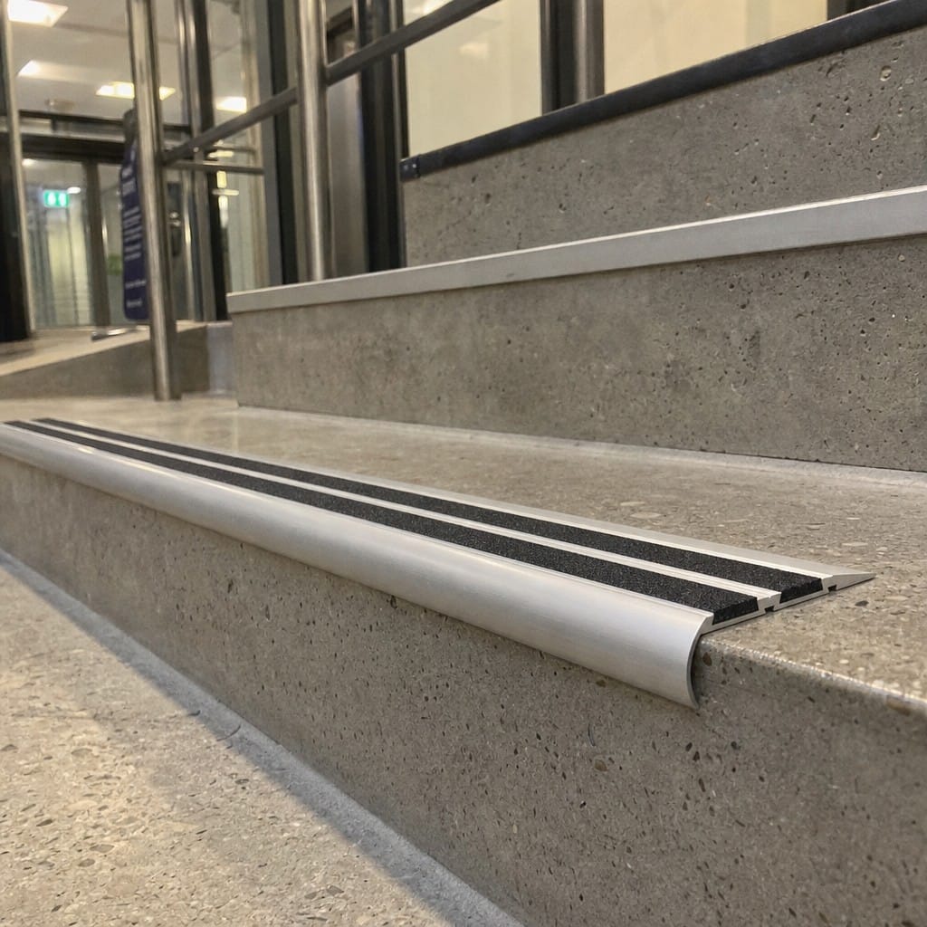 Customer photo review of Carborundum Stair Nosing 77x40mm Aluminium Cut to Any Size