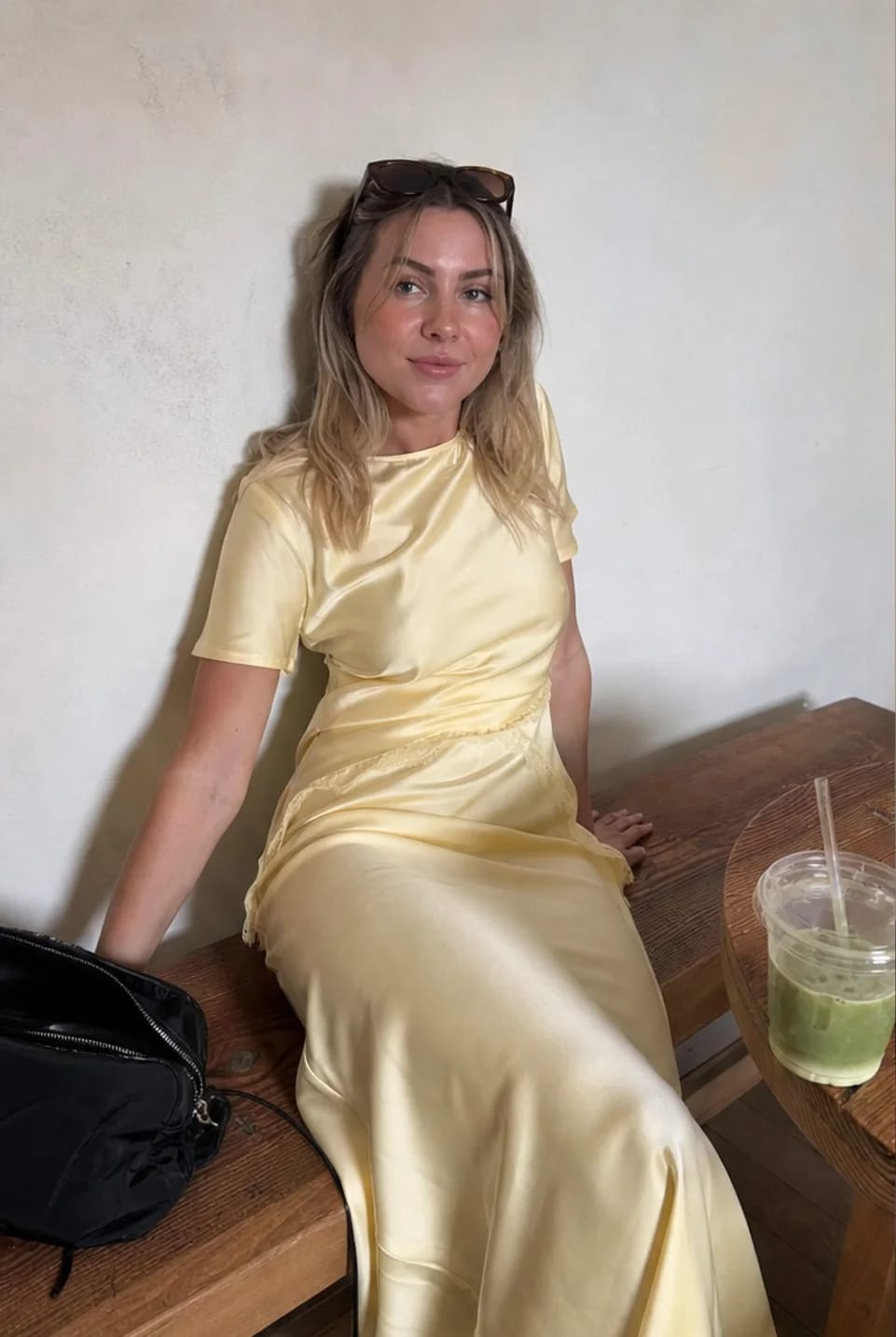 Customer photo review of Satin Two-Piece Blouse And Skirt Set With Lace Trim