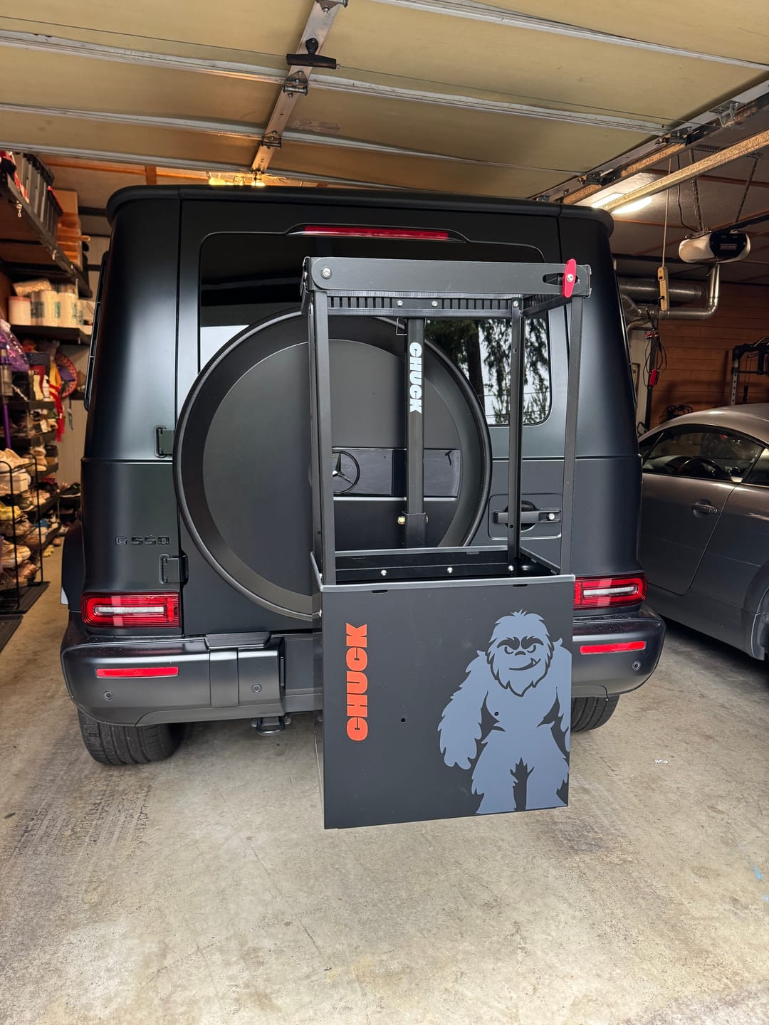 Customer photo review of Chuck Bucket Hitch-Mounted Ski & Snowboard Carrier