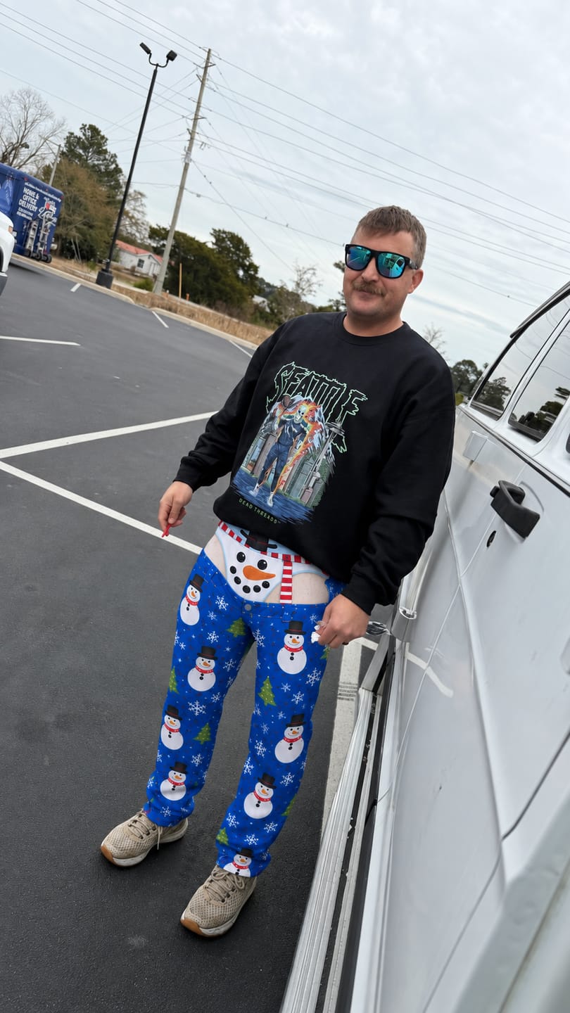 Customer photo review of Funny Christmas Pajama Pants with Ho Ho Ho and Bite Me Print - Unisex Novelty Lounge Pants