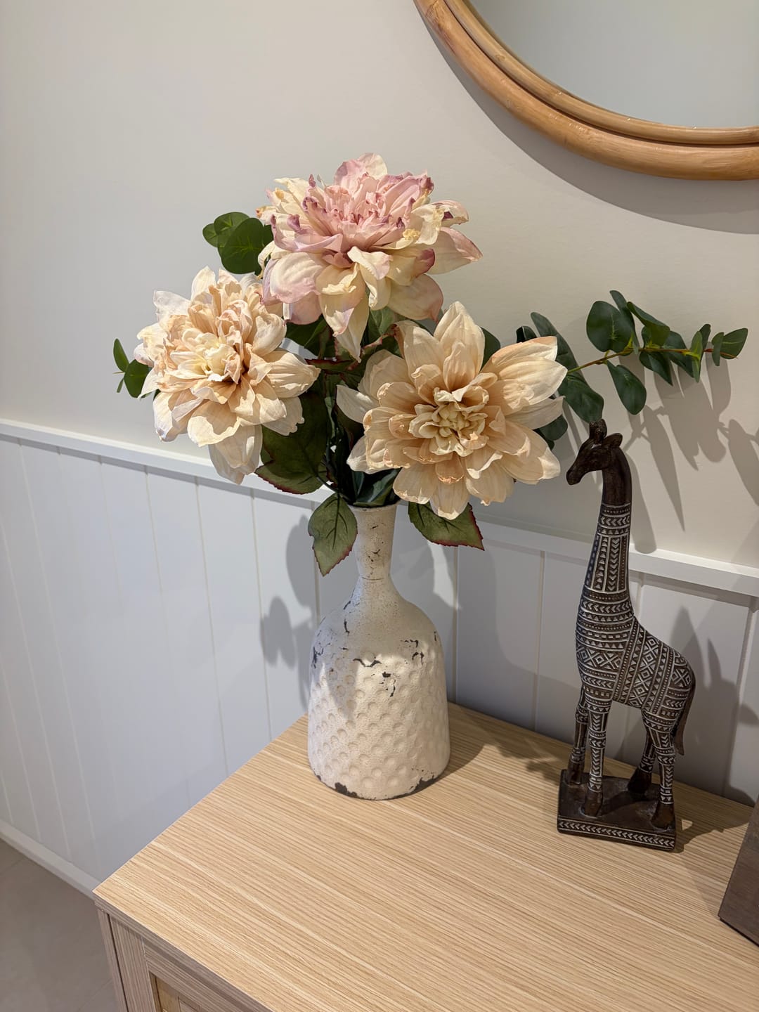 Customer photo review of Michelle French Provincial Bottle Vase, Distressed White Hammered Metal 29cm