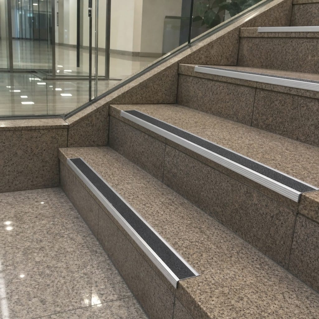 Customer photo review of Raked Back Carborundum Stair Nosing 78.5x67mm Cut to Any Size