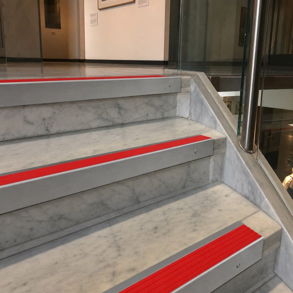 Customer photo review of Aluminium Stair Nosing 66x55mm Raked Back, Cut to Size 700-2500mm
