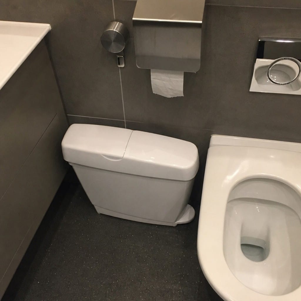 Customer photo review of White Pedal Operated Sanitary Bin, 15 Litre – Commercial Washroom Waste Disposal Unit
