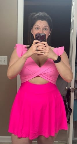 Customer photo review of Emoswim - Damen Badeanzug Rüschen Cut-Out Badekleid Bauchweg V-Ausschnitt Wickel-Bademode