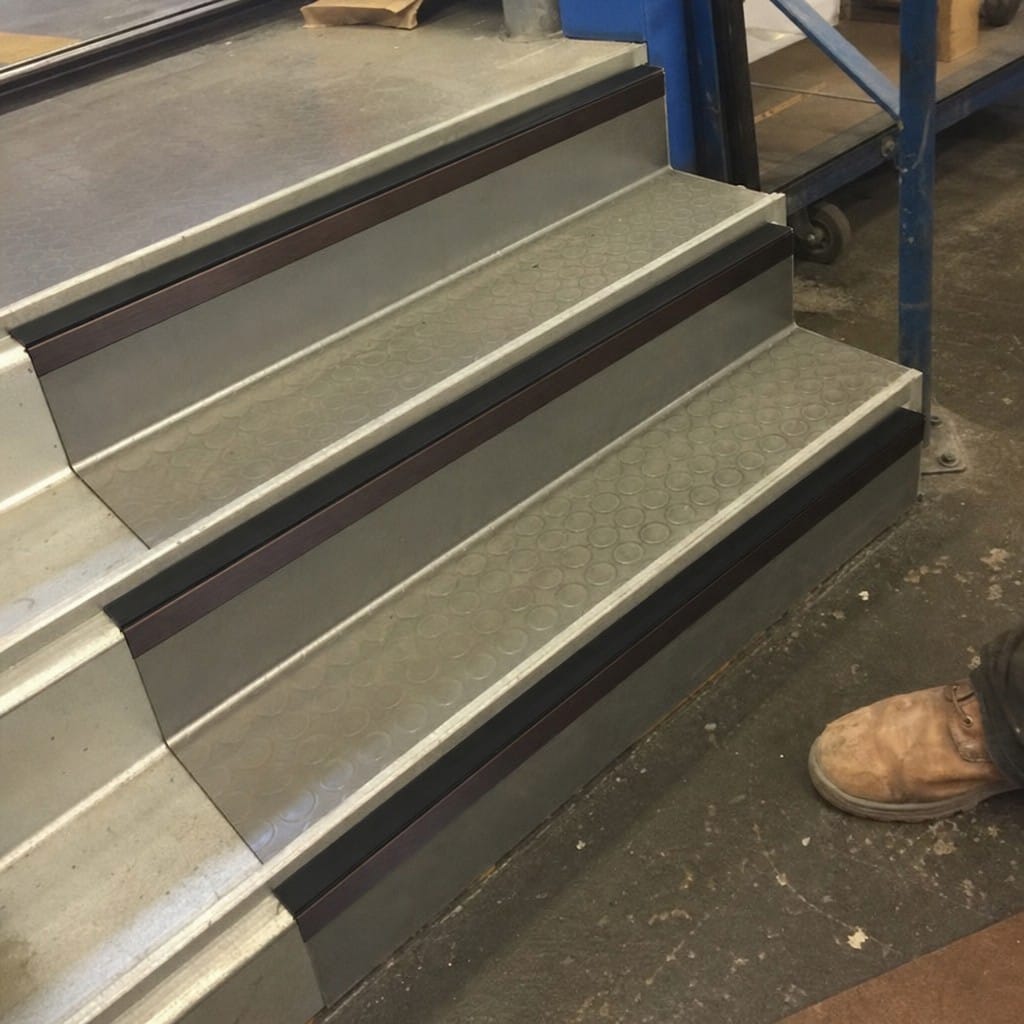 Customer photo review of Black, Bronze & Mirror Aluminium Stair Nosing 70x56mm Square Edge, DDA Riser