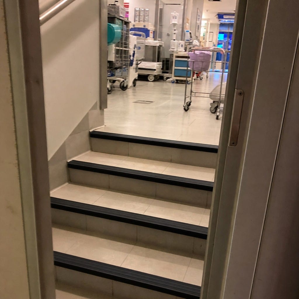 Customer photo review of Raked Back Stair Nosing 63.5x30mm Aluminium Cut to Any Size