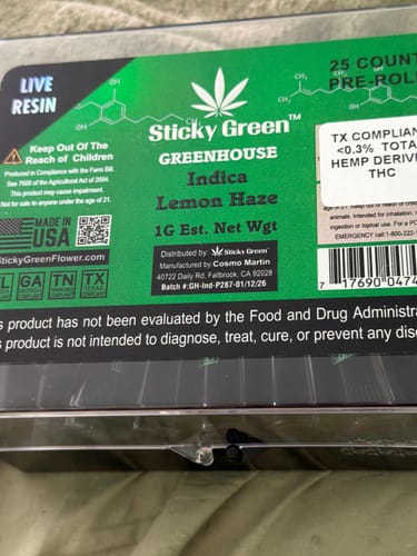 Customer's Pre Rolls 100ct box with clear plastic lid showing Indica Lemon Haze labeling