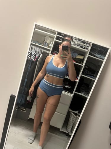 Customer photo review of Emoswim - Damen High Waist Bikini-Sets Sportliche Zweiteilige Badeanzüge Colorblock Cheeky High-Cut Bademode