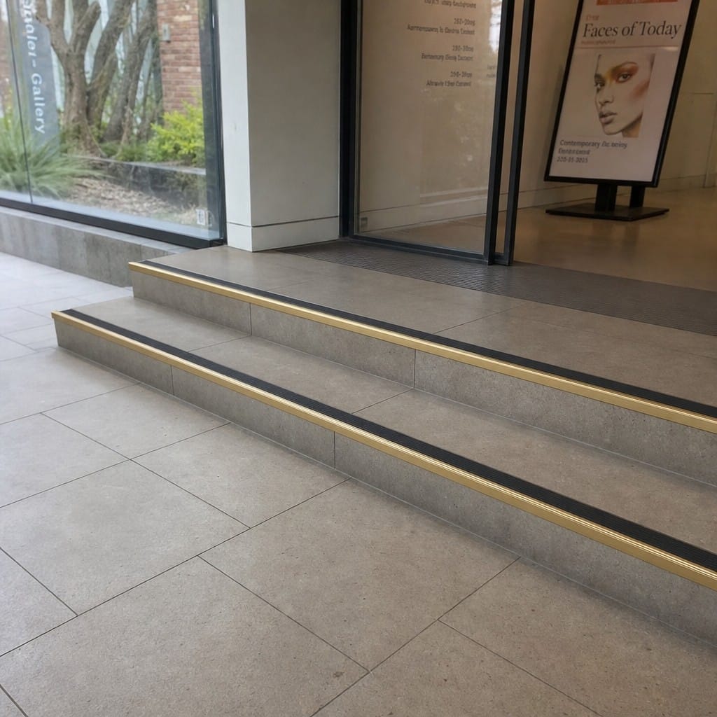 Customer photo review of Solid Brass Stair Nosing with Anti-Slip Insert Cut to Any Size