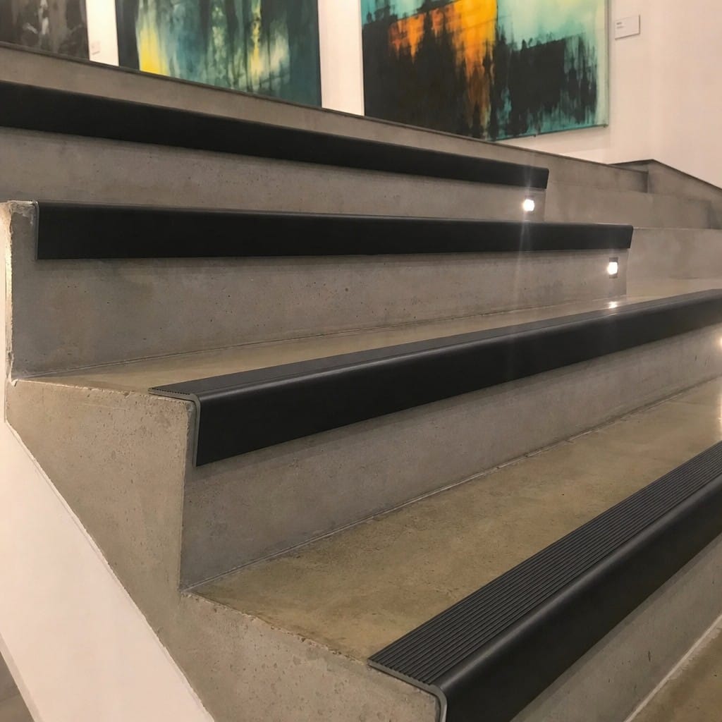 Customer photo review of Raked Back Stair Nosing 62x55mm Aluminium Cut to Any Size
