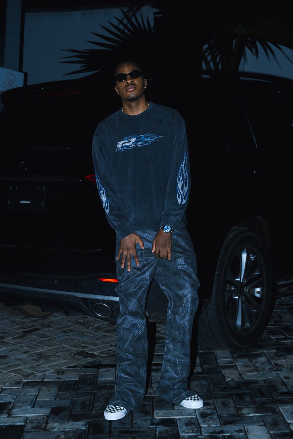 Customer photo review of Blue Flames Long Sleeve Tee