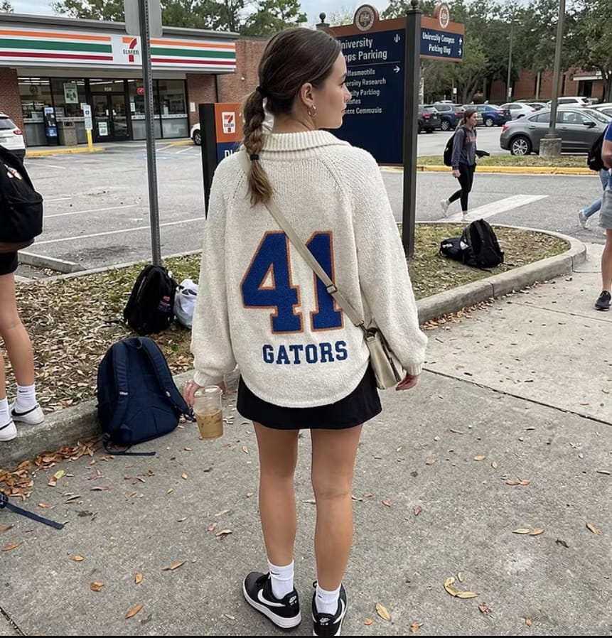 Customer photo review of Custom Number & Team Text Knit Cardigan – Personalized Sweater