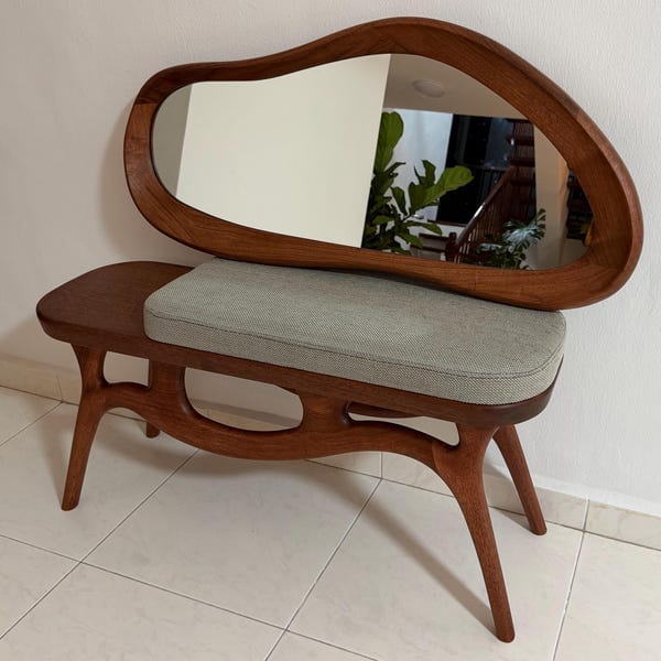 Customer photo review of Walnut Sculptural Wood Bench – Bloom