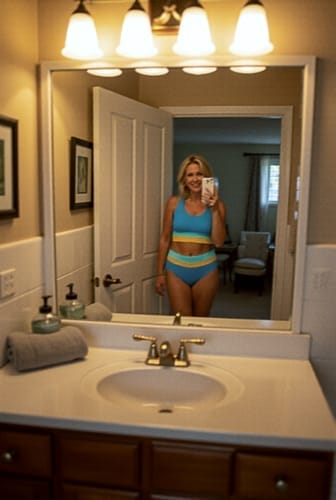 Customer photo review of Emoswim - Himmelblaues Colorblock Cut-Back Bikini-Set
