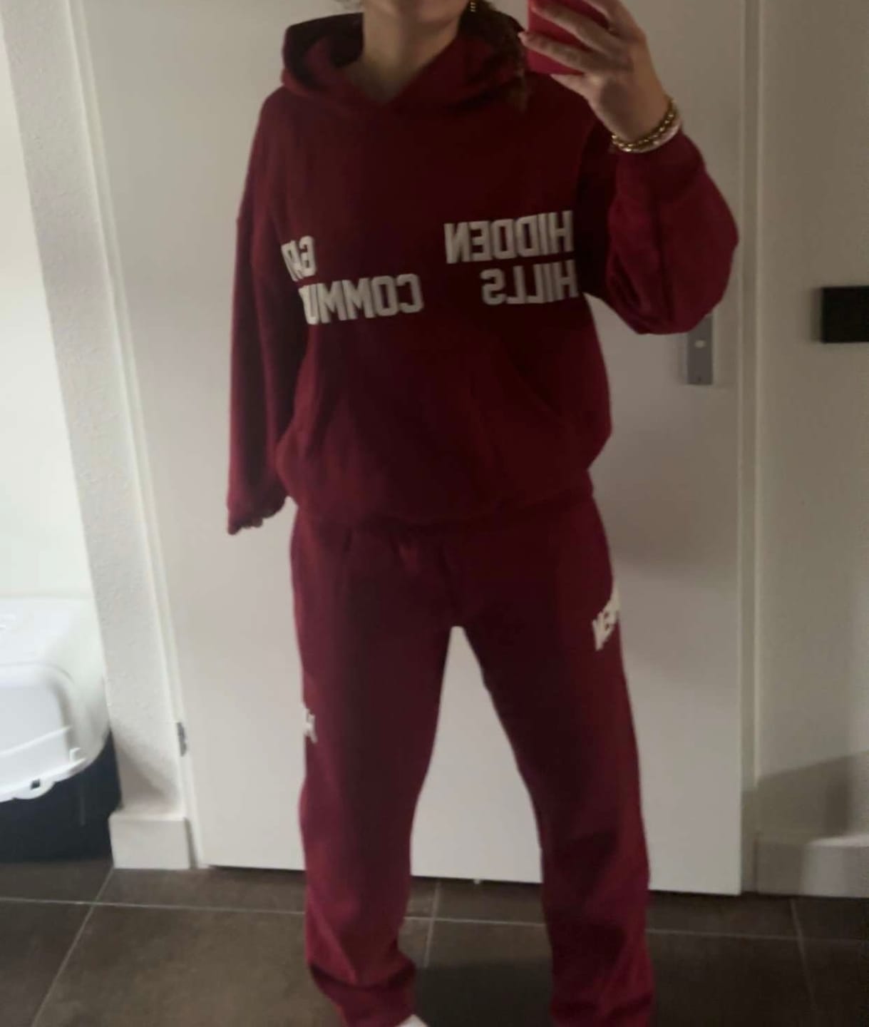 Customer photo review of GATED COMMUNITY STRAIGHT LEG SWEATPANTS BURGUNDY