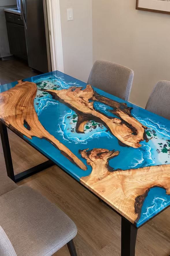 Customer photo review of Golden Camphor Ocean Blue Epoxy Resin Table for Dining Room