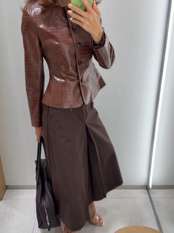 Customer photo review of Sandra Croc Embossed Faux Leather Jacket