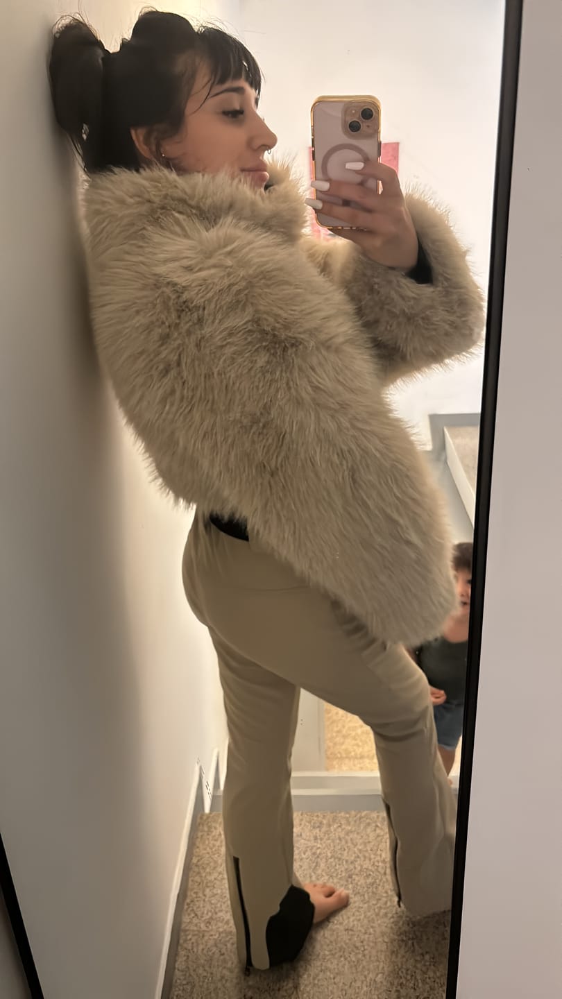 Customer photo review of Women's Khaki Fashion Slim-Fit Stretch One-Piece Ski Suit with Faux Fox Fur Jacket & Flared Legs