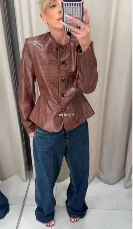 Customer photo review of Sandra Croc Embossed Faux Leather Jacket