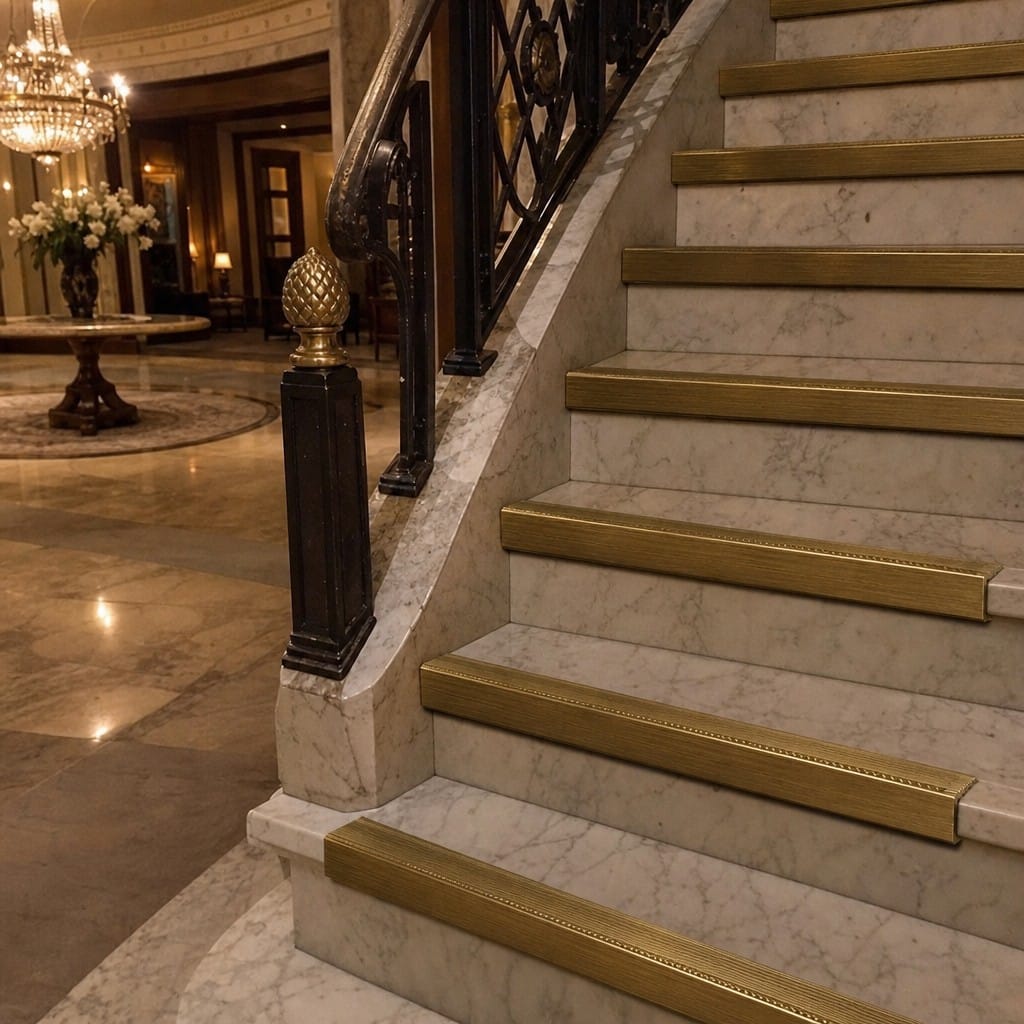 Customer photo review of Solid Brass Ridged Stair Nosing 63x55mm Cut to Any Size
