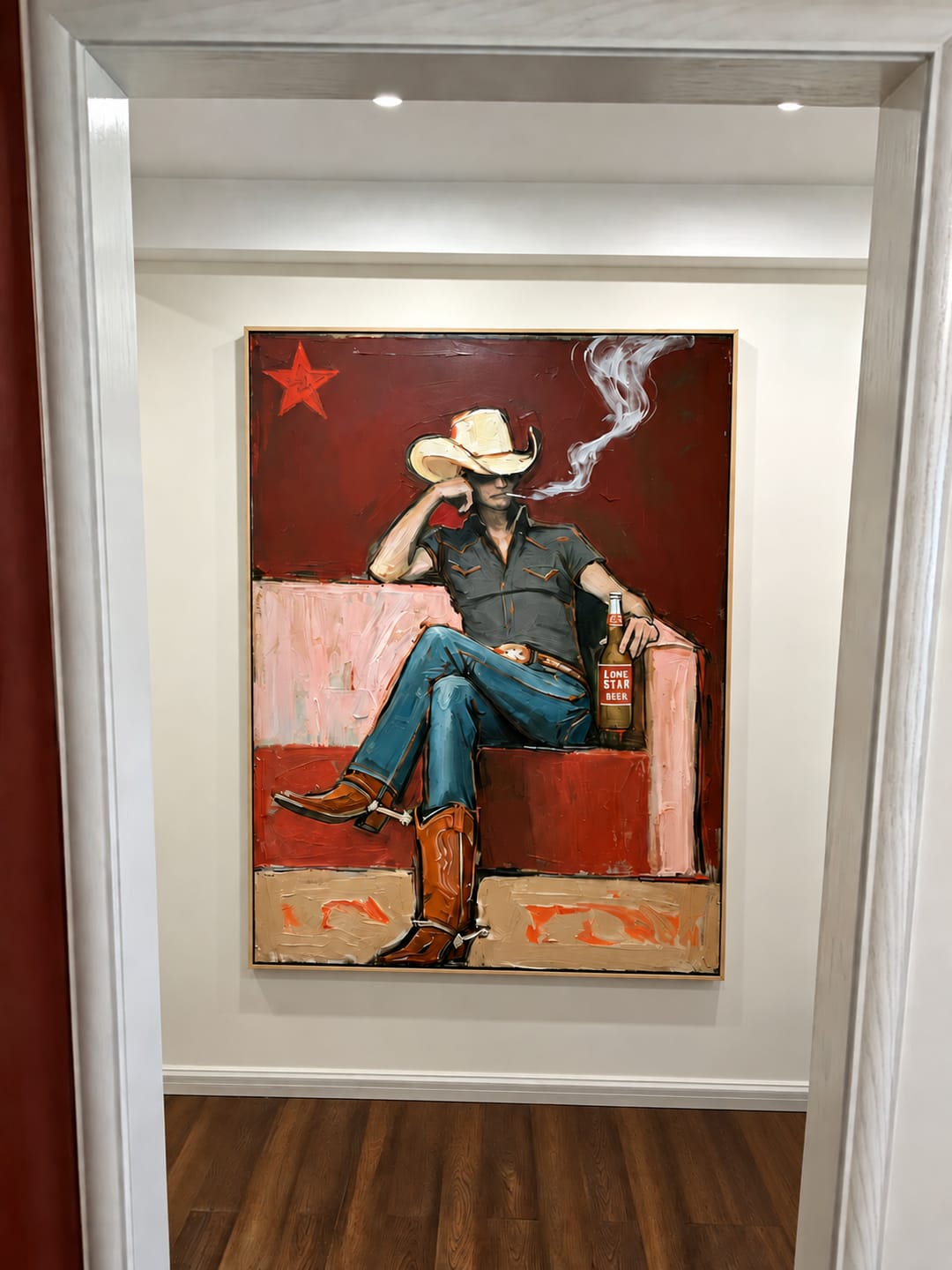 Customer photo review of After Hours-Smoking Cowboy Oil Painting