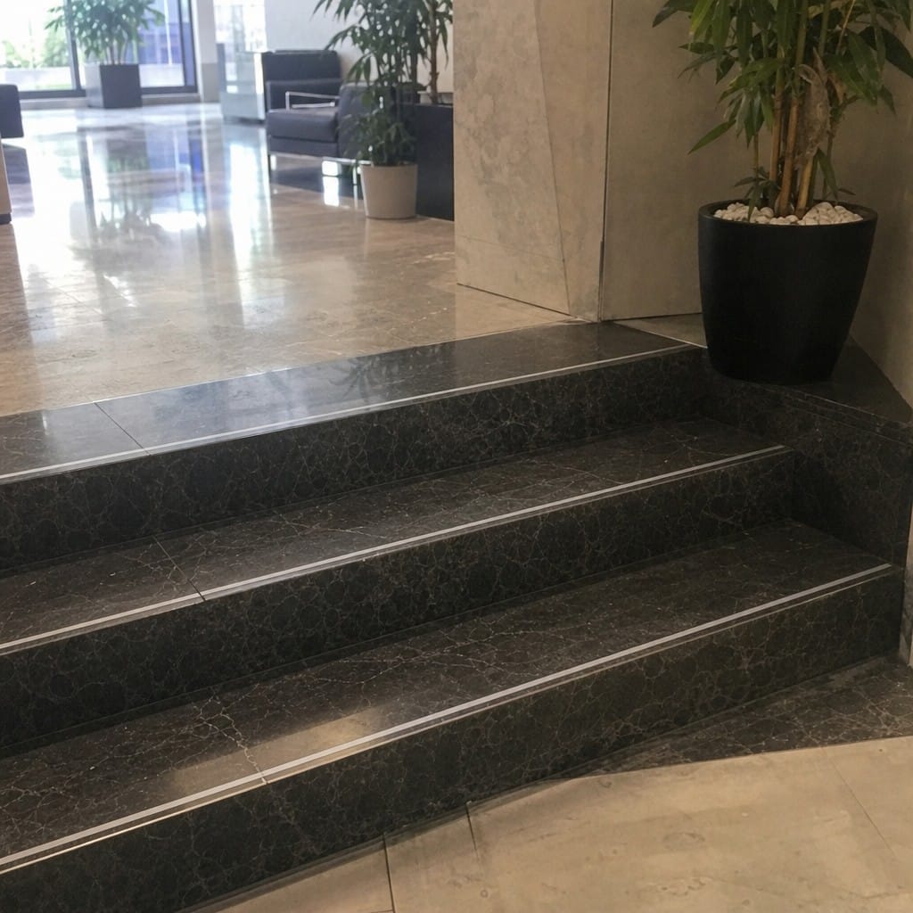 Customer photo review of Stainless Steel Flat Plate Stair Tread Insert Cut to Any Size