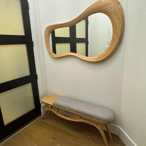 Customer photo review of Oak Asymmetrical Wall Mirror – Moss