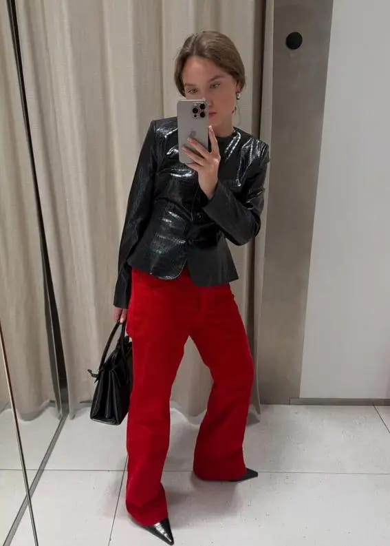 Customer photo review of Sandra Croc Embossed Faux Leather Jacket