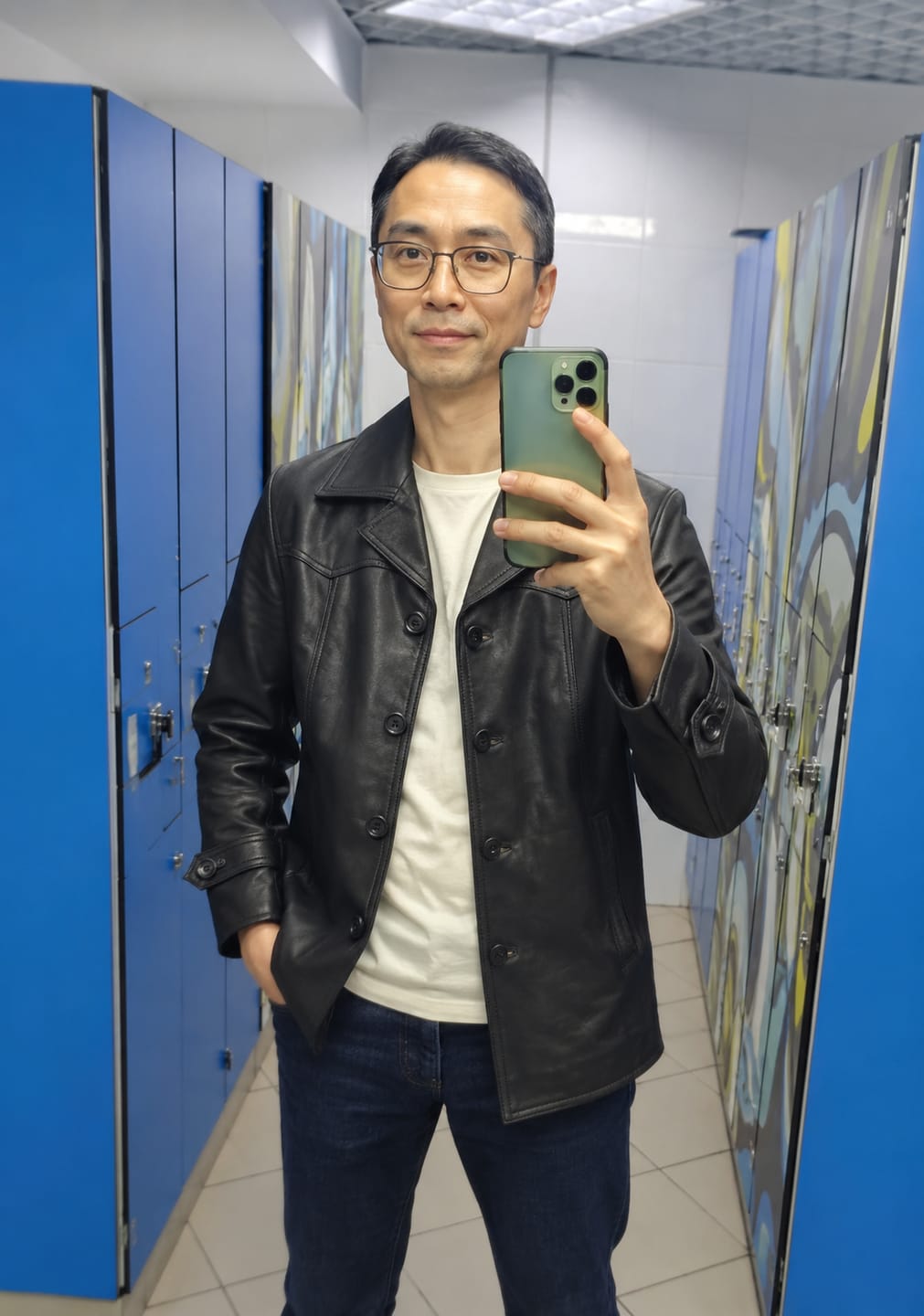 Customer photo review of Lunar Black Leather Blazer Coat For Men