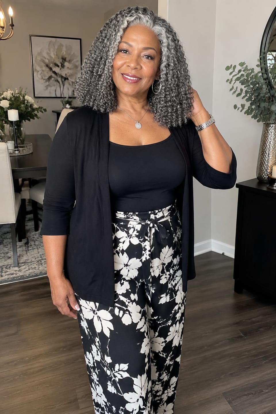 Customer photo review of Luvwin 5x5 Deep Curly More Salt Frontal Salt And Pepper Glueless Gray Color Pre-Cut Lace Bob Wig