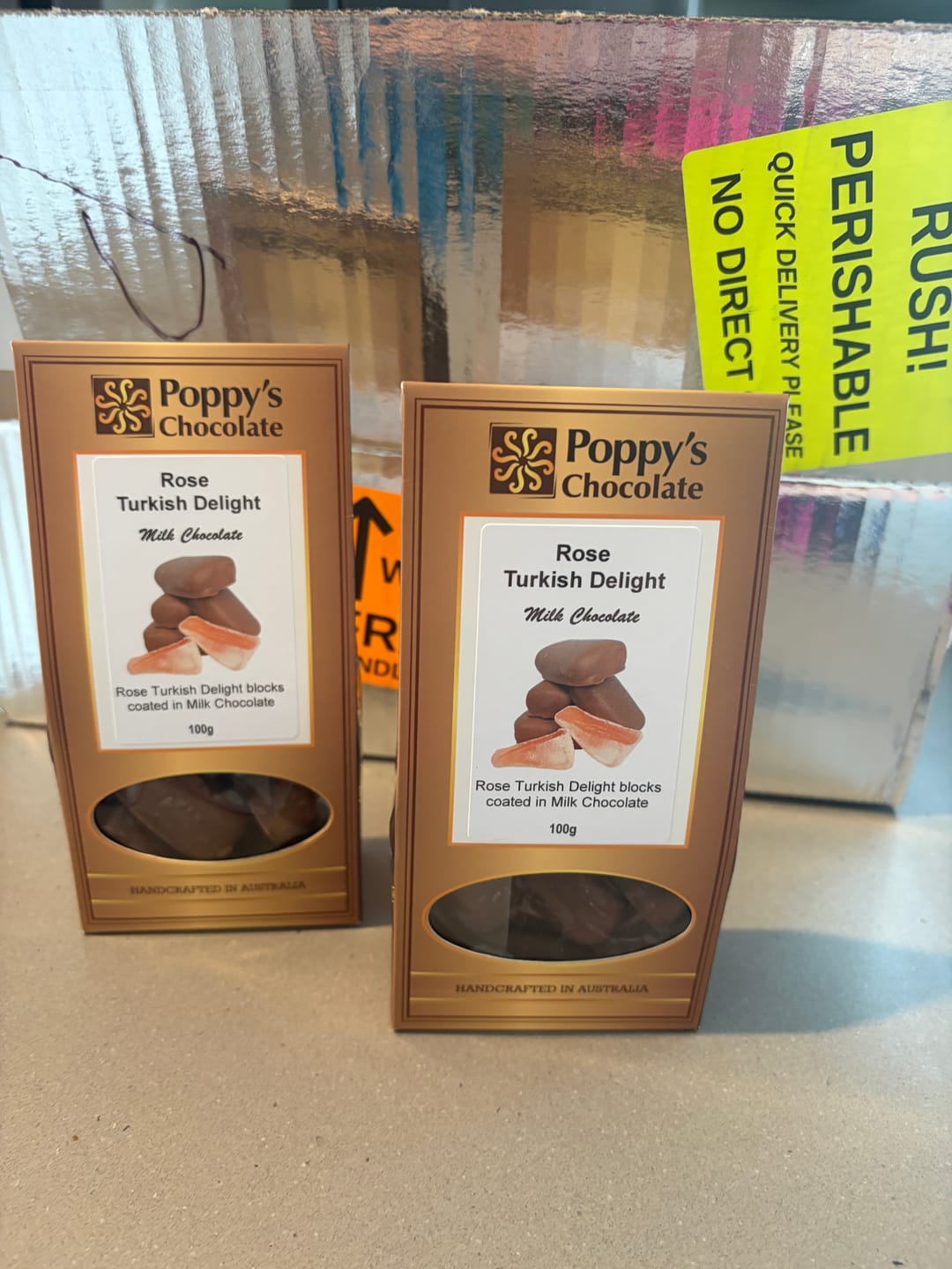 Customer photo review of Chocolate Coated Rose Flavoured Turkish Delight Milk Chocolate 100g