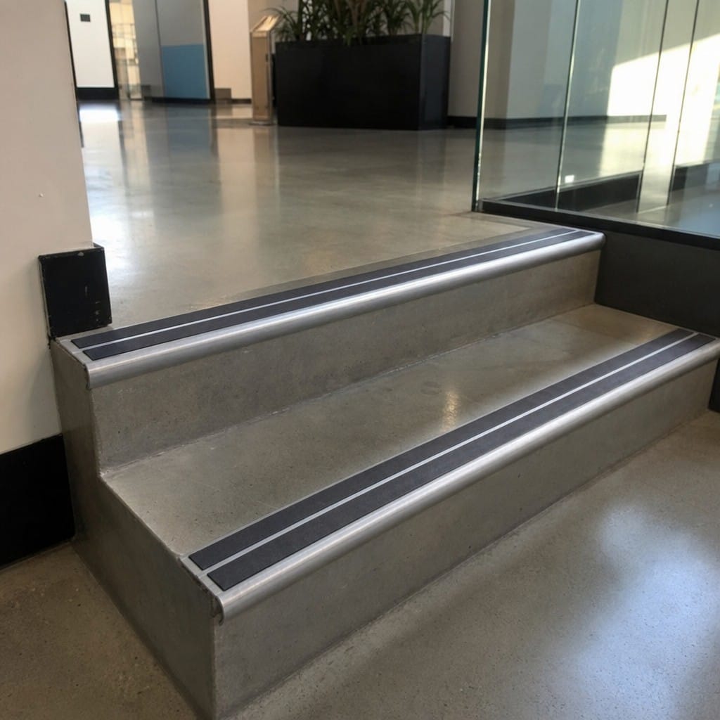 Customer photo review of Aluminium Stair Nosing 90mm Bullnose Twin Insert, 3.22m