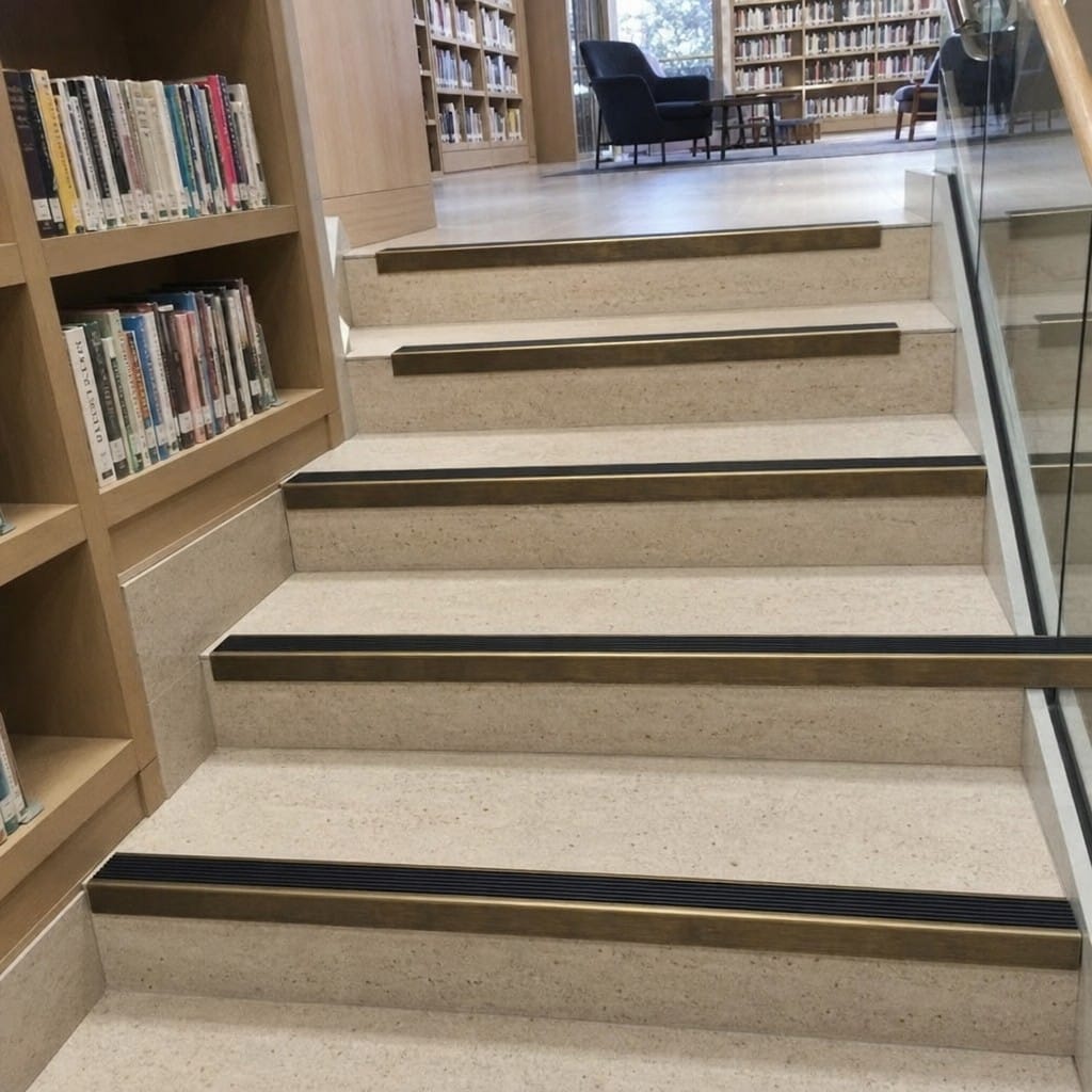 Customer photo review of Solid Brass Stair Nosing with Carborundum Insert Cut to Any Size