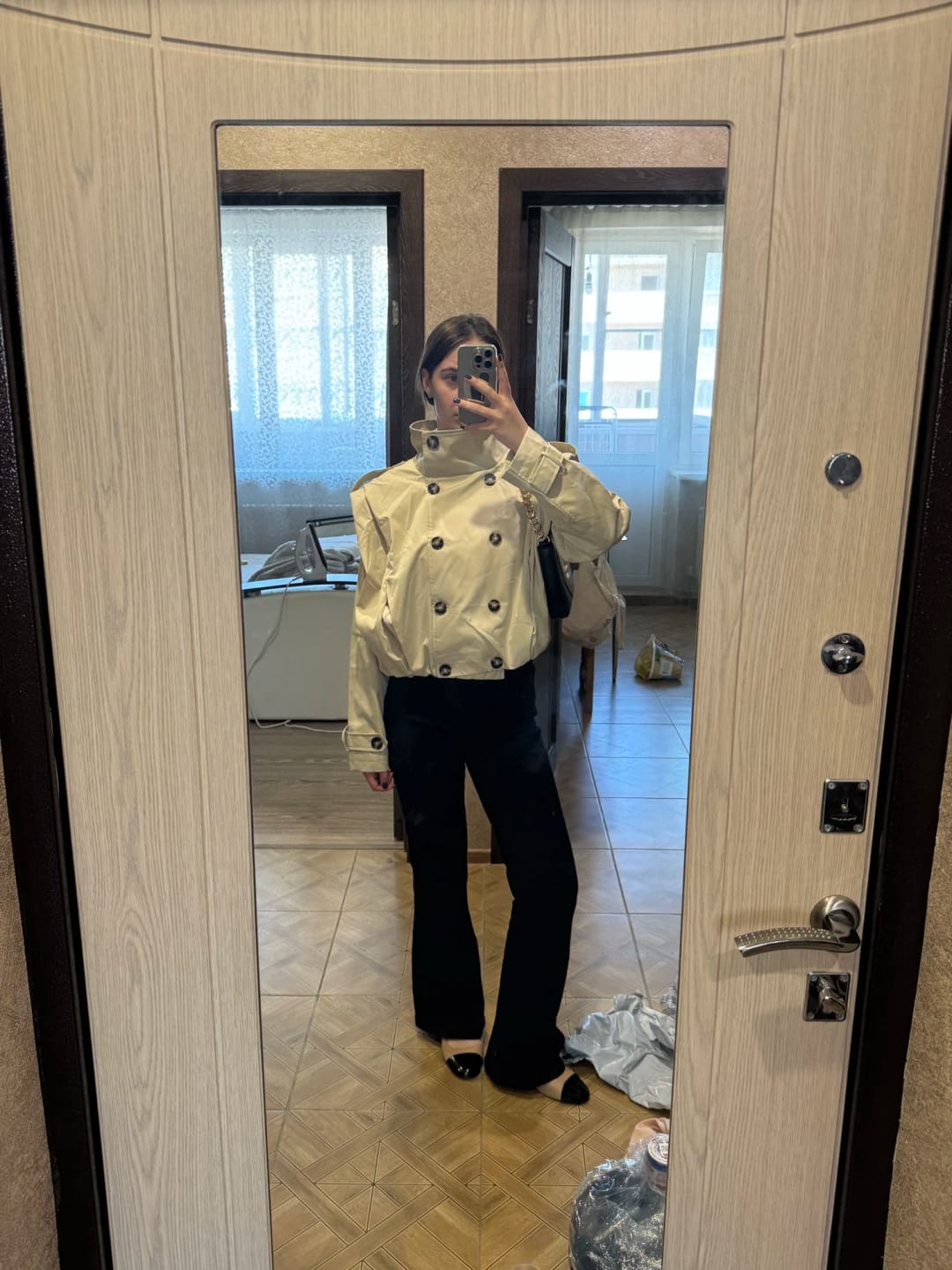 Customer photo review of Isabel Pleated High Collar Trench Coat