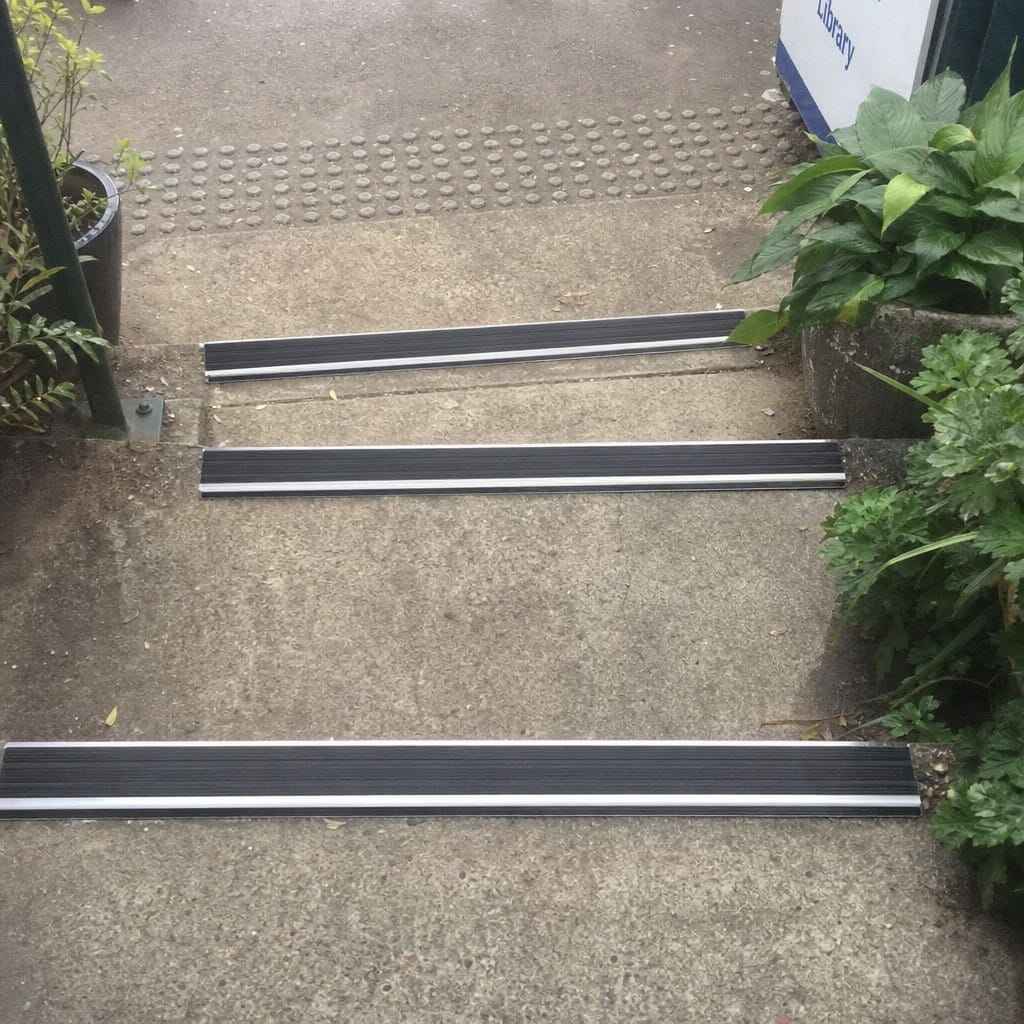 Customer photo review of Slimline Raked Back Stair Nosing 59x30mm Aluminium Cut to Any Size