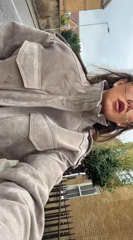 Customer photo review of Evelyn Faux Suede Cropped Jacket