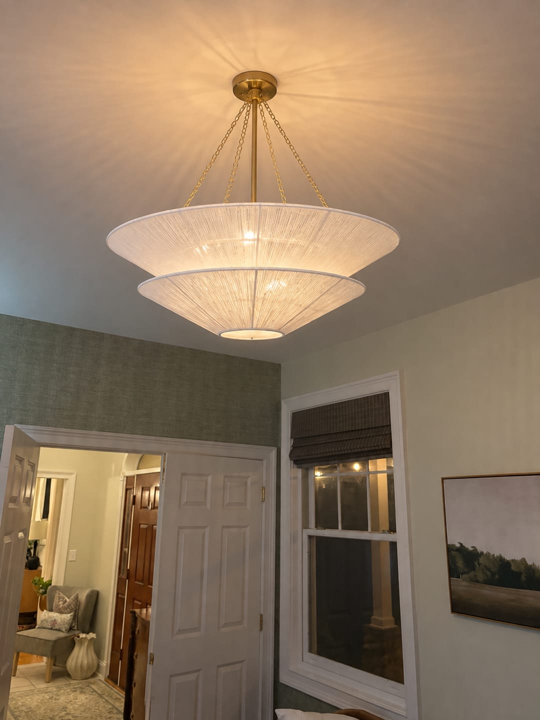 Customer photo review of French 2-Tier Beige Woven Thread Cone Round Cage Chandelier