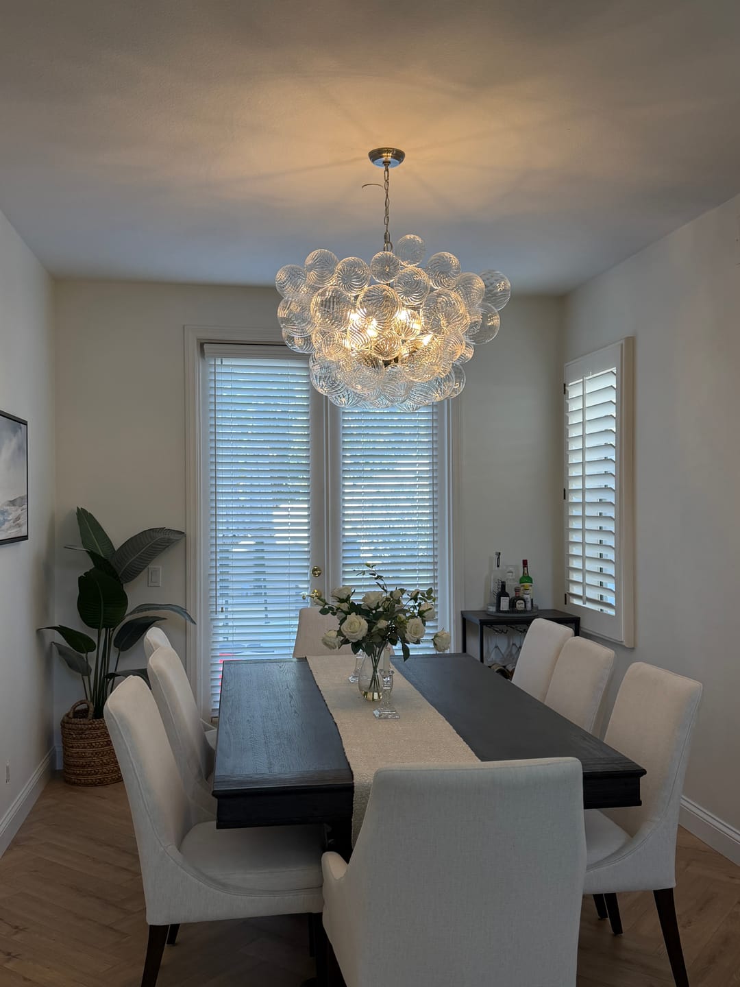 Customer photo review of Brass Cluster Ribbed Glass Globe Bubble Chandelier