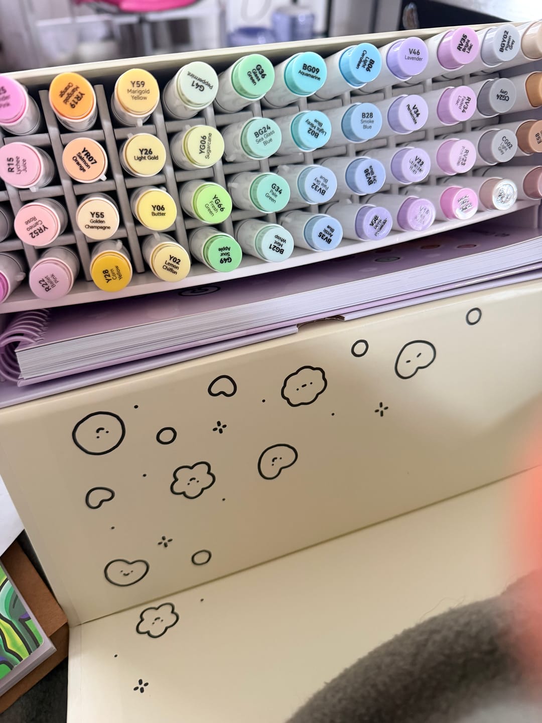 Customer photo review of Ohuhu x Coco Wyo Cozy Mood Coloring Kit, Honolulu B 48 Colors Alcohol Markers with Brush & Fine Dual Tips, Coloring Book with Mood Tracker Pages