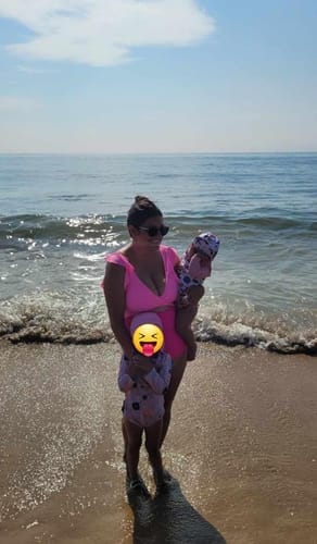 Customer photo review of Emoswim - Badeanzug mit Rüschenärmeln Cut-Out Gerafft