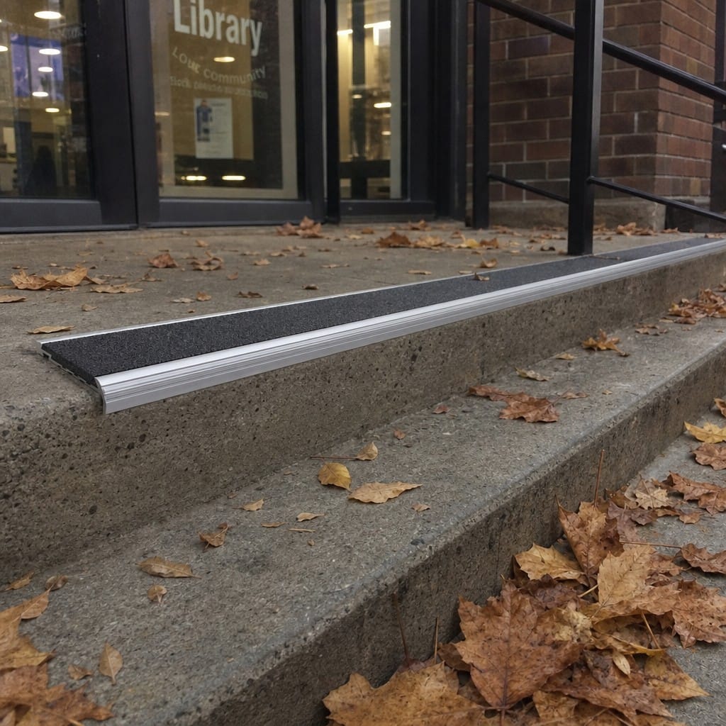 Customer photo review of Raked Back Carborundum Stair Nosing 78.5x67mm Cut to Any Size