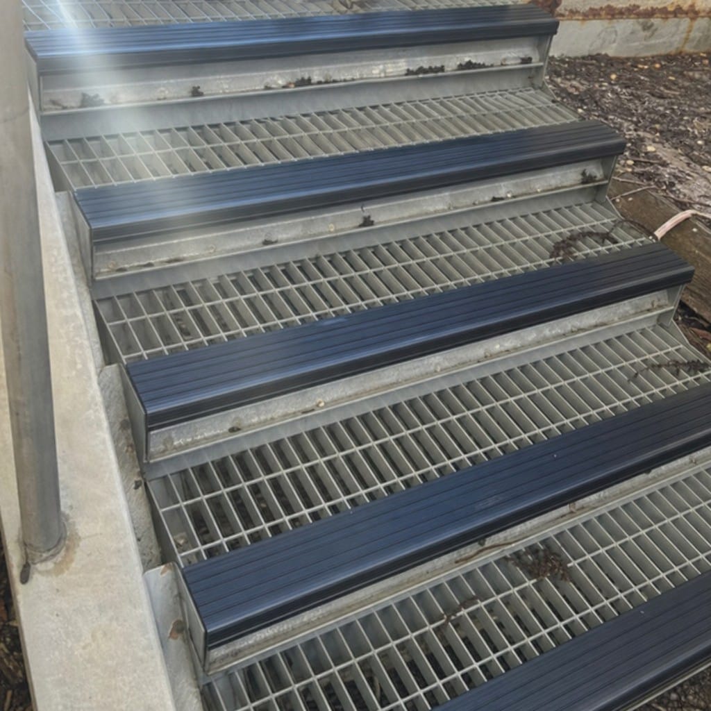 Customer photo review of Raked Back Stair Nosing 63.5x30mm Aluminium Cut to Any Size