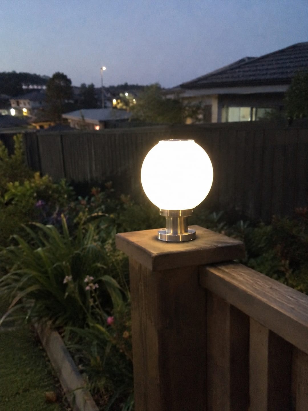 Customer photo review of 30cm Solar Globe Pillar Light –  Dusk to Dawn Outdoor Large Pillar Lamp