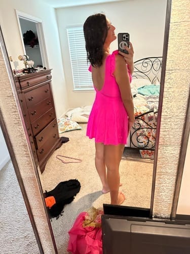 Customer photo review of Emoswim - Damen Badeanzug Rüschen Cut-Out Badekleid Bauchweg V-Ausschnitt Wickel-Bademode