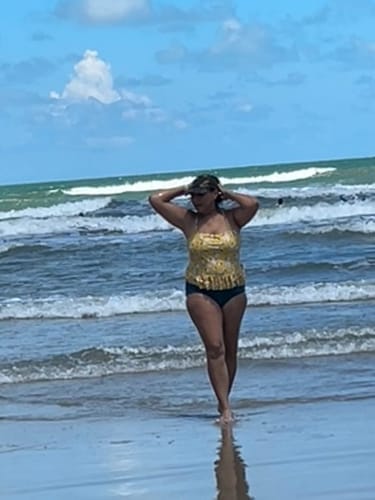 Customer photo review of Emoswim - Schößchen-Tankini Badeanzug in Senfgelb Gänseblümchen