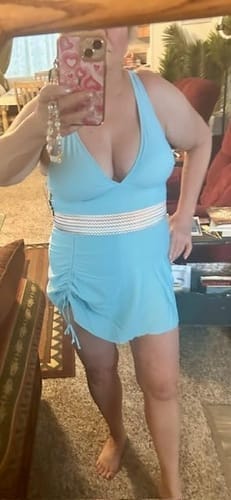 Customer photo review of Emoswim - Damen Badekleid Bauchweg Badeanzüge Schlankmachend Colorblock Kordelzug Bademode